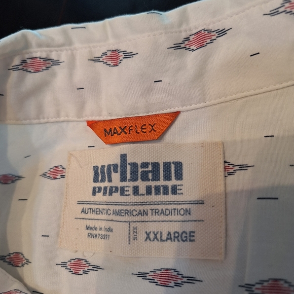Urban Pipeline Mens Maxflex Button Down Shirt Medium XXL White/Aztec - Picture 2 of 5